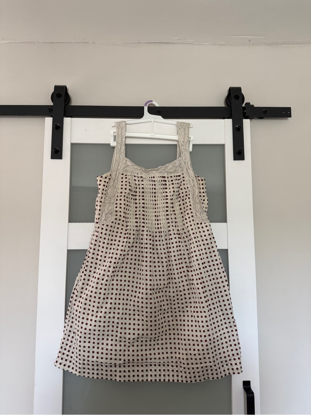 Madewell Cream Mini Dress with Black Square Print